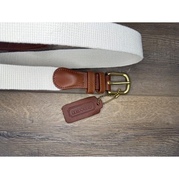 Vintage COACH 3815 Natural Linen/Brown Leather Belt w/ Brass Buckle 32 in 60 cm main image 6